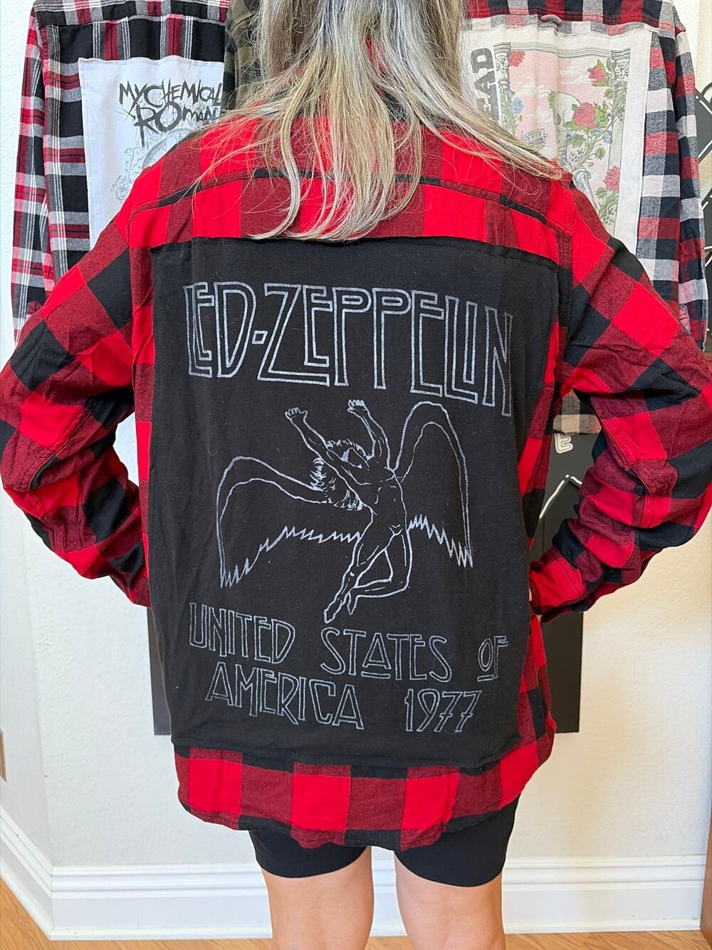 Led Zeppelin upcycled Flannel Shirt Unisex Size XL X-large